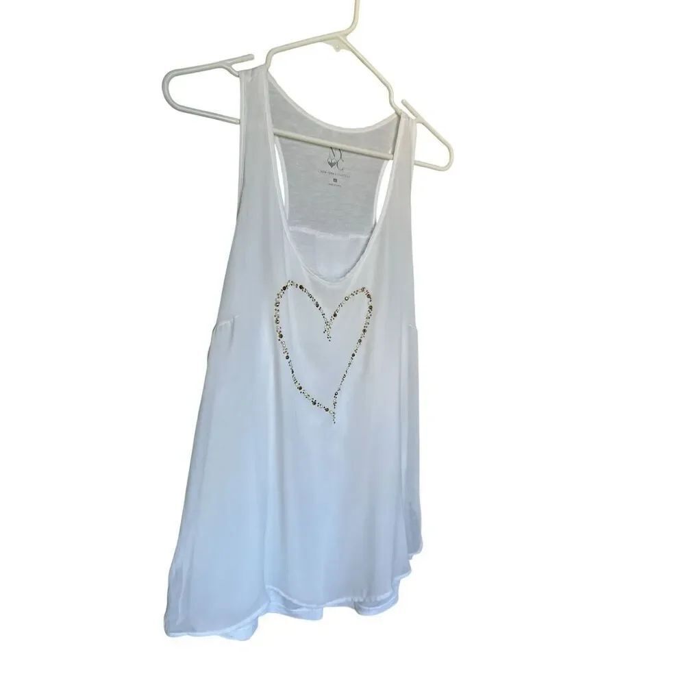 NWT NY&C  Sleeveless Racerback Blouse Ivory XL Bling Heart Design Lightweight Su